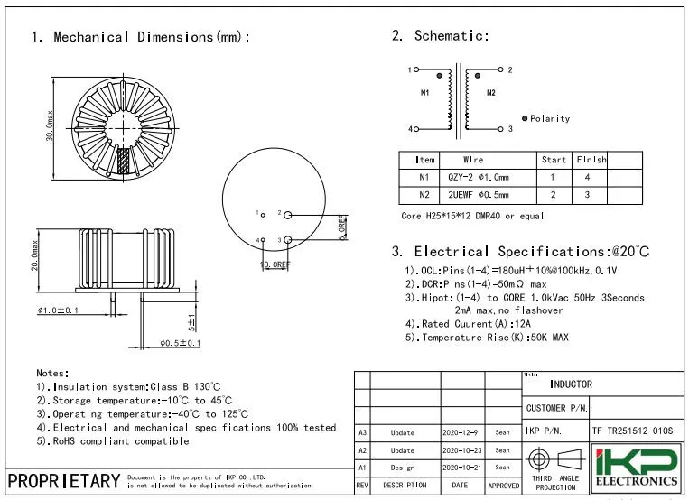 180uh EMI Componentes magnéticos Inductor de estrangulamiento de modo común para inversor de potencia