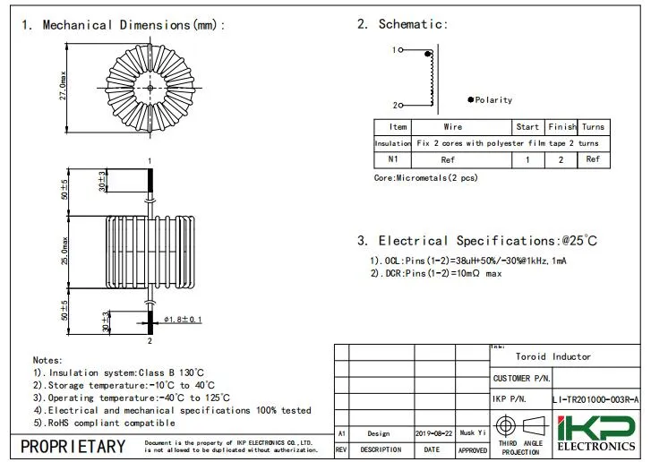 Inductor común de modo diferencial de alta corriente para ventilador de viento