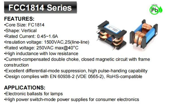 0.6A Inductor de estrangulamiento de corriente en modo común para inversor de potencia