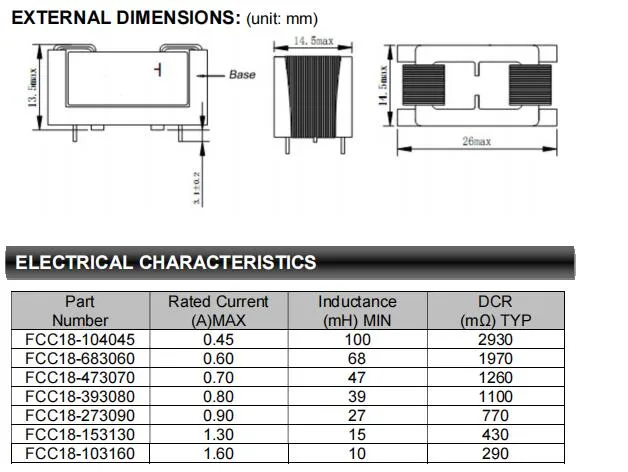 0.6A Inductor de estrangulamiento de corriente en modo común para inversor de potencia