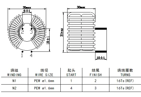 10A Inductor de estrangulamiento de modo común de núcleo nanocristalino con base