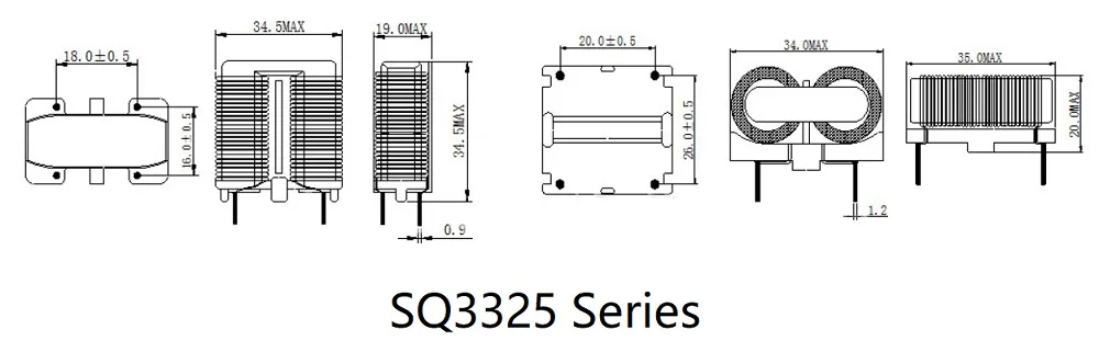 Inductores de modo común de línea plana de tipo Sq/UC3325