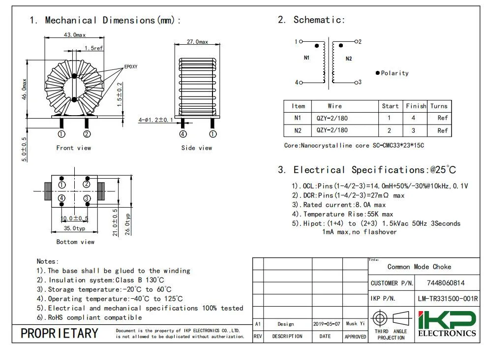 Inductor de estrangulamiento de modo común de núcleo amorfo