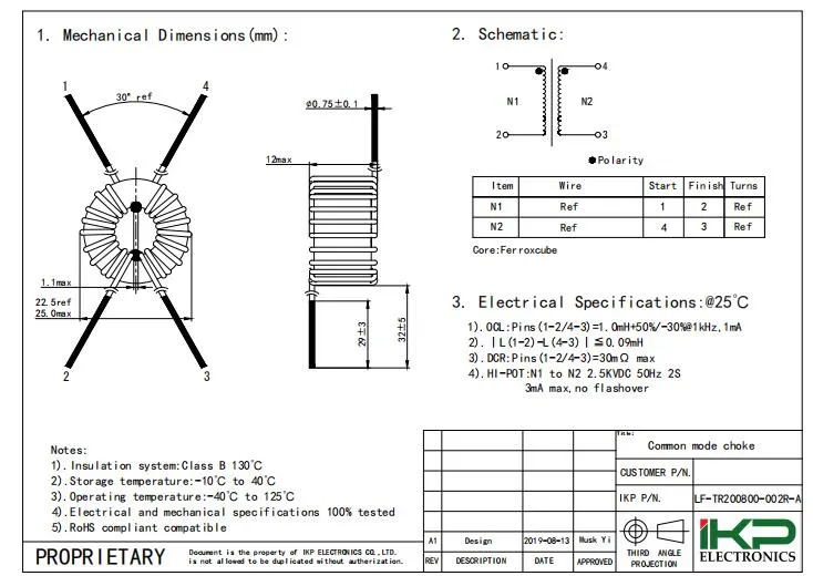 Inductor de modo común EMI para el circuito del motor del ventilador