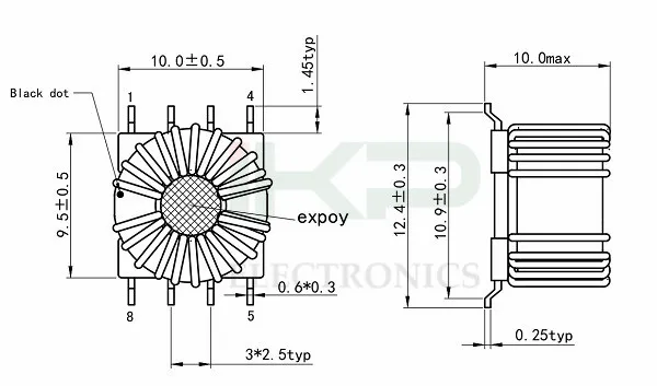 Inductor de filtro de modo com&uacute;n tipo SMD EMC con n&uacute;cleo nanocristalino y corriente nominal de 0,9A Max