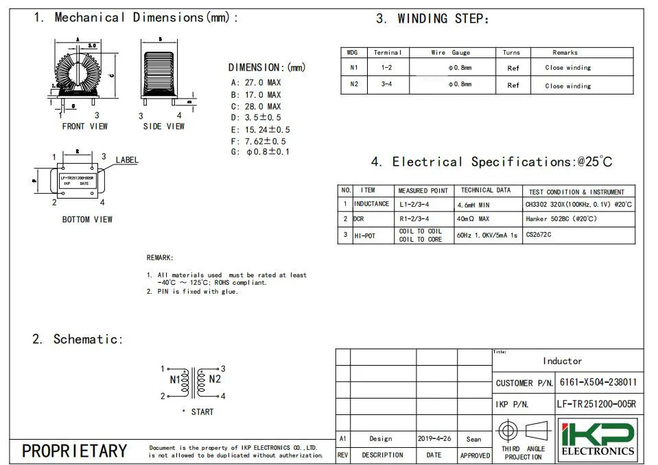Inductor de modo común vertical para componentes EMC