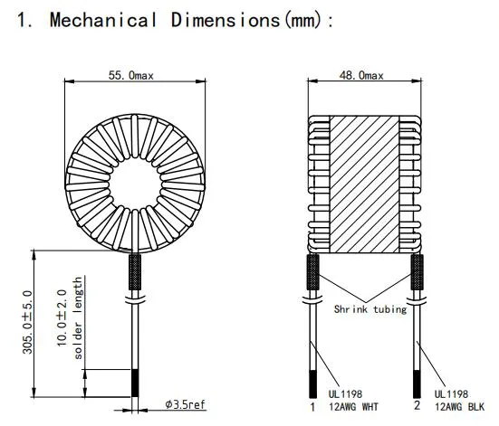 Inductor de estrangulamiento de modo común estándar para conductor LED
