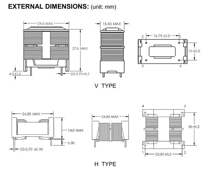 Inductor de filtro de línea de estrangulamiento de modo común con núcleo de marco (2.3A, 10mH)