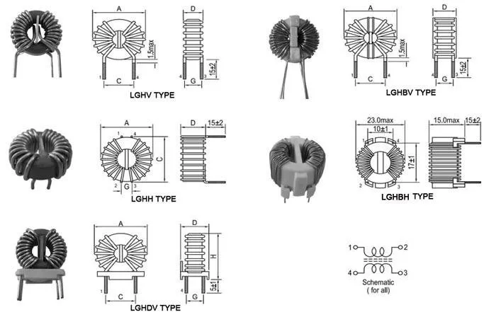 Inductores de bobina de estrangulamiento de modo común vertical de núcleo de nanocristales