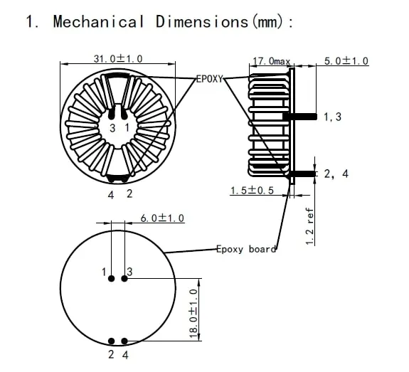 Inductor de estrangulamiento en modo común toroidal con base de PCB certificado CE/UL/RoHS