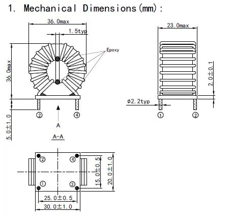 Inductor de potencia de modo común de núcleo nanocristalino, inductancia de 2,5 mh