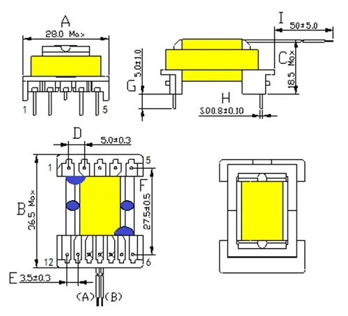 Transformador de alta frecuencia tipo SMD Eel22 con cables volantes