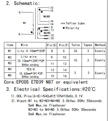 Transformador de alimentación con conmutación de retroalimentación de alta frecuencia Transformador eléctrico 12V Etd34